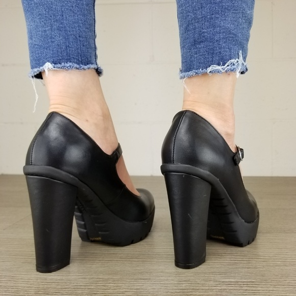 Rockabilly Chunky Platform Heels Faux Leather - Picture 8 of 8